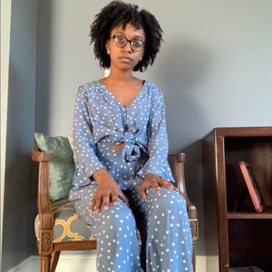 Anthropologie Blue Polka Dot Two Piece Set